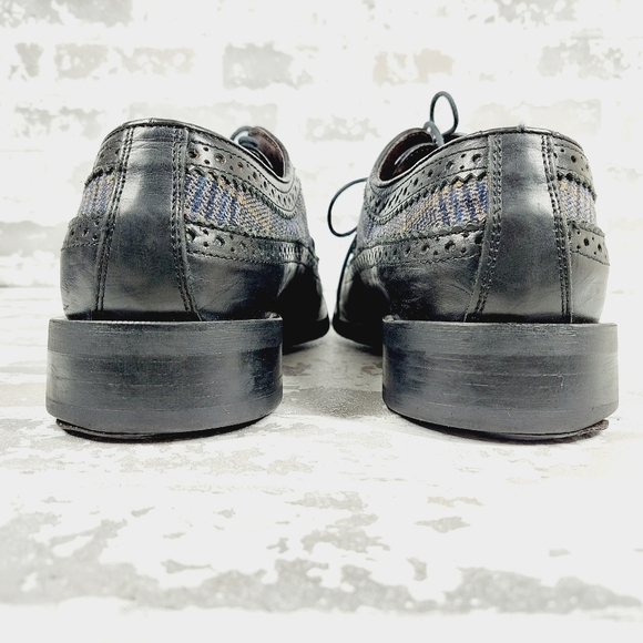 Kenneth Cole Reaction Mixed Wingtip Plaid Fabric Black Leather Oxfords O637 - Picture 6 of 12